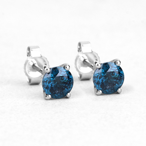 0.90 Carat Genuine Blue Diamond 14K White Gold Earrings