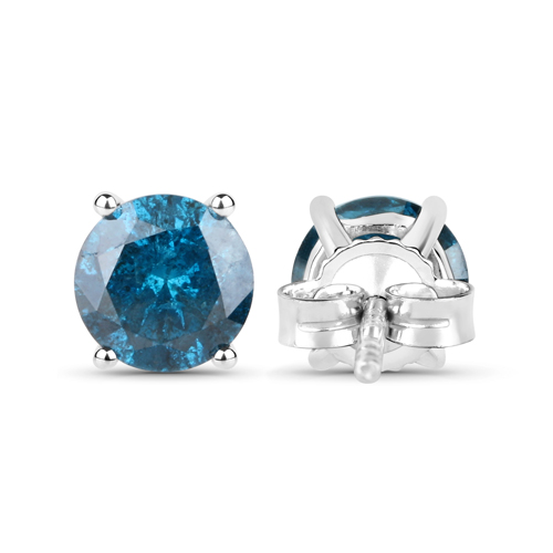 0.90 Carat Genuine Blue Diamond 14K White Gold Earrings