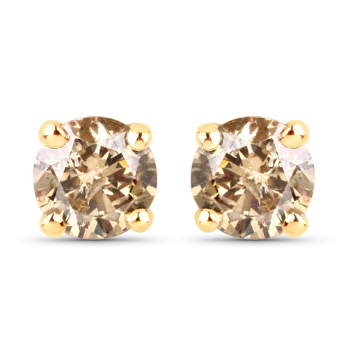 Earrings-0.39 Carat Genuine Champagne Diamond 14K Yellow Gold Earrings ( I1-I2 )