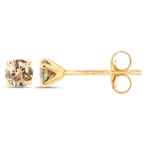 0.39 Carat Genuine Champagne Diamond 14K Yellow Gold Earrings ( I1-I2 )