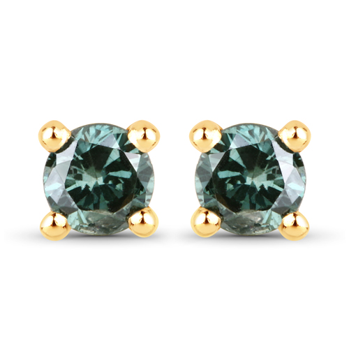 Earrings-0.20 Carat Genuine Green Diamond 14K Yellow Gold Earrings (I1-I2)