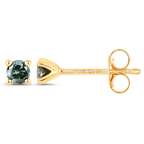 0.20 Carat Genuine Green Diamond 14K Yellow Gold Earrings (SI1-SI2)