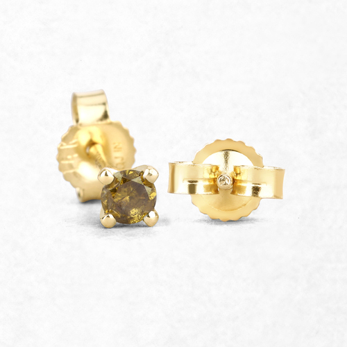 0.23 Carat Genuine Yellow Diamond 14K Yellow Gold Earrings ( I1-I2 )