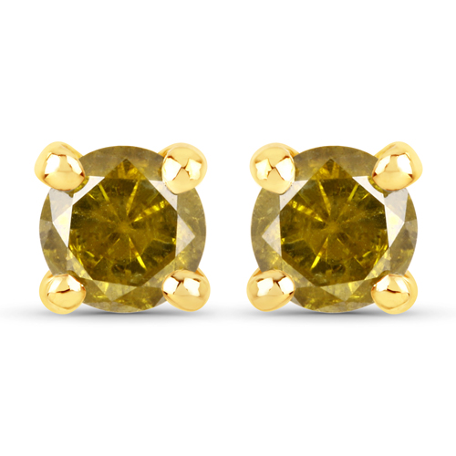 Earrings-0.23 Carat Genuine Yellow Diamond 14K Yellow Gold Earrings ( I1-I2 )