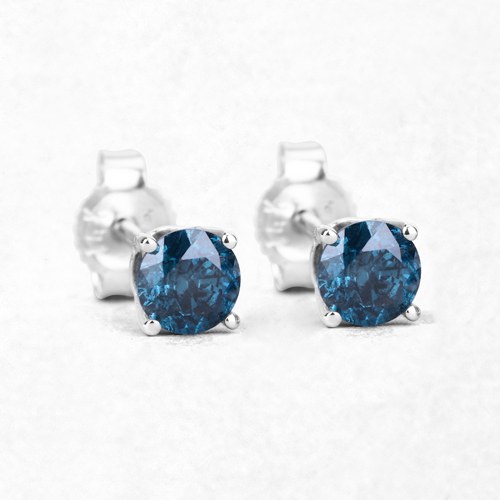 0.52 Carat Genuine Blue Diamond 14K White Gold Earrings ( I1-I2 )