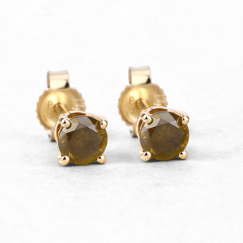 0.57 Carat Genuine Yellow Diamond 14K Yellow Gold Earrings ( I1-I2 )
