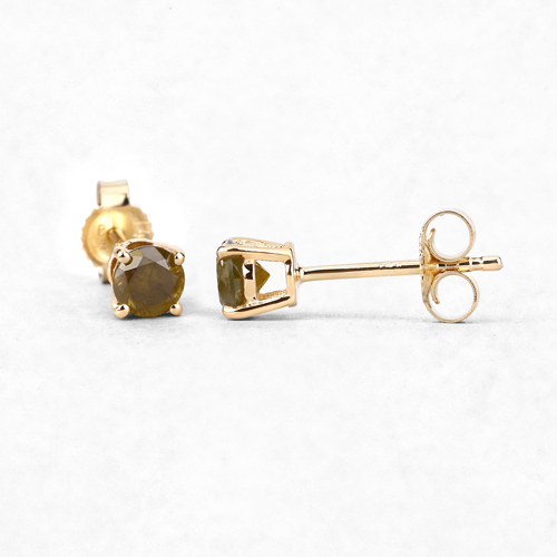 0.57 Carat Genuine Yellow Diamond 14K Yellow Gold Earrings ( I1-I2 )