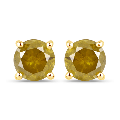 Earrings-0.57 Carat Genuine Yellow Diamond 14K Yellow Gold Earrings ( I1-I2 )