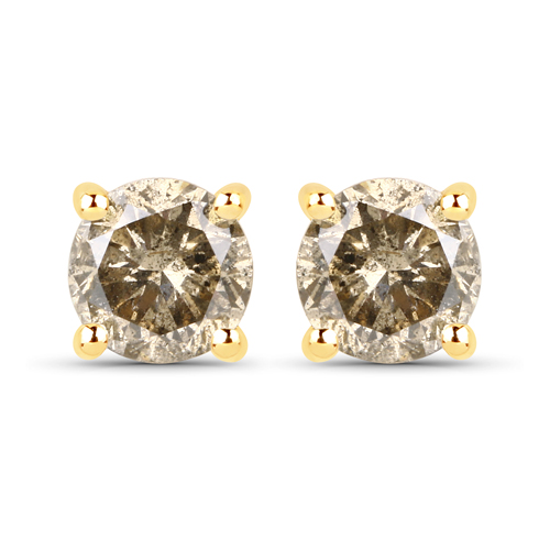 Earrings-0.65 Carat Genuine Champagne Diamond 14K Yellow Gold Earrings ( I1-I2 )