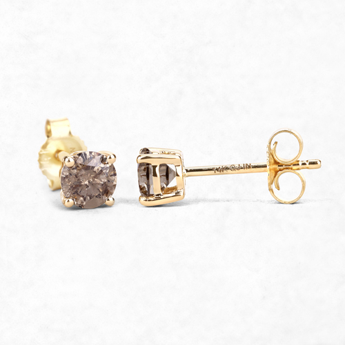 0.77 Carat Genuine Champagne Diamond 14K Yellow Gold Earrings (I1-I2)