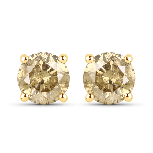 Earrings-0.77 Carat Genuine Champagne Diamond 14K Yellow Gold Earrings (I1-I2)