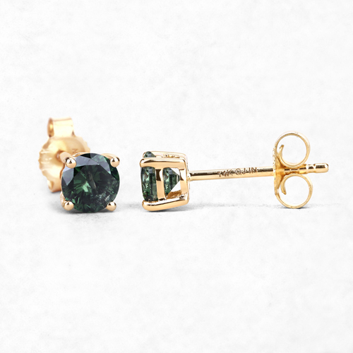 0.95 Carat Genuine Green Diamond 14K Yellow Gold Earrings (I1-I2)