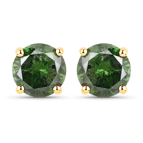 Earrings-0.95 Carat Genuine Green Diamond 14K Yellow Gold Earrings (I1-I2)