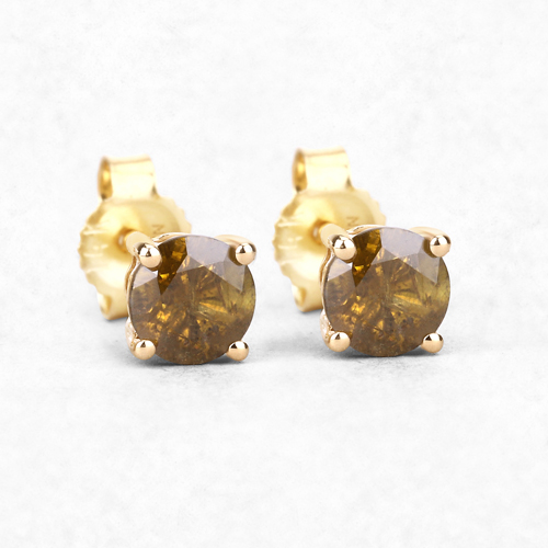 0.74 Carat Genuine Yellow Diamond 14K Yellow Gold Earrings ( I1-I2 )