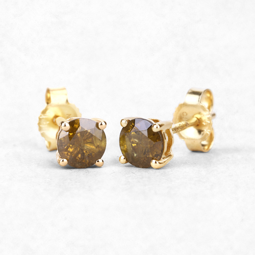 0.74 Carat Genuine Yellow Diamond 14K Yellow Gold Earrings ( I1-I2 )