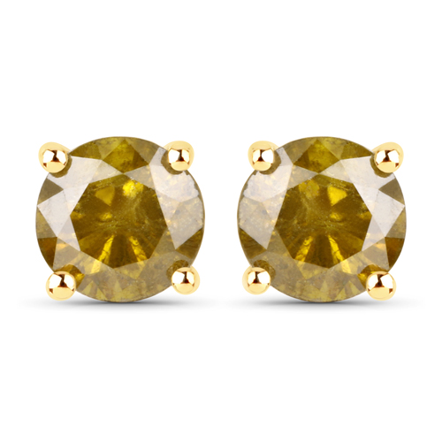 Earrings-0.74 Carat Genuine Yellow Diamond 14K Yellow Gold Earrings ( I1-I2 )