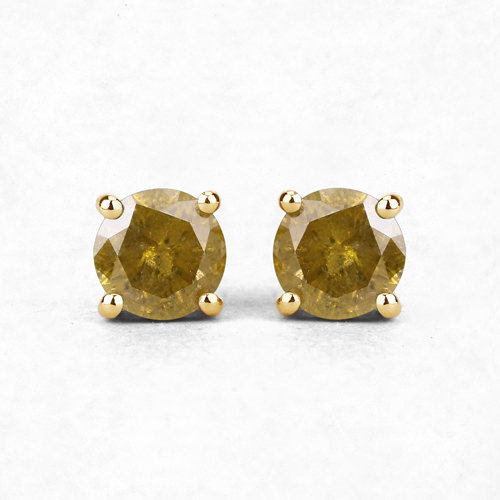 1.01 Carat Genuine Yellow Diamond 14K Yellow Gold Earrings (I1-I2)