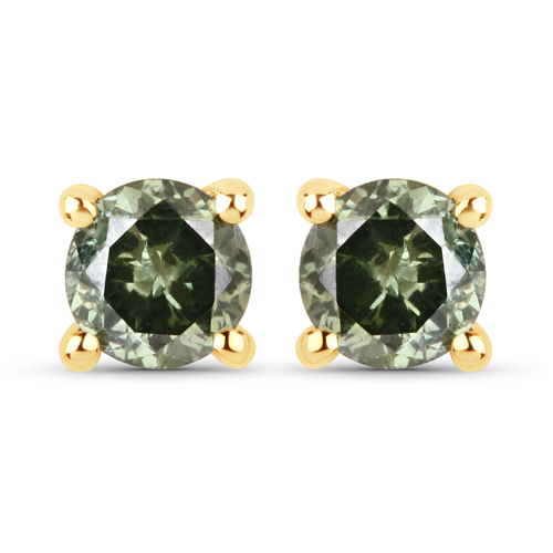 Earrings-0.30 Carat Genuine Green Diamond 14K Yellow Gold Earrings (SI1-SI2)