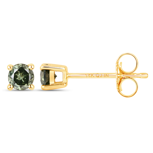 0.30 Carat Genuine Green Diamond 14K Yellow Gold Earrings (SI1-SI2)