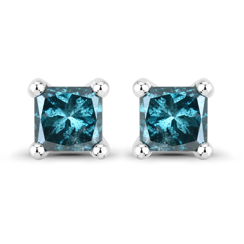 Earrings-0.25 Carat Genuine Blue Diamond 14K White Gold Earrings (SI1-SI2)