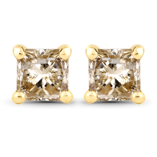 Earrings-0.43 Carat Genuine Champagne Diamond 14K Yellow Gold Earrings (I1-I2)