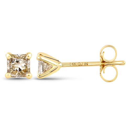 0.43 Carat Genuine Champagne Diamond 14K Yellow Gold Earrings (SI1-SI2)