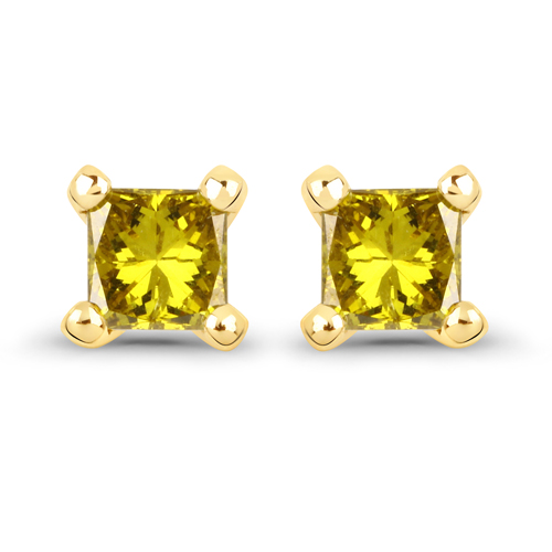 Earrings-0.25 Carat Genuine Yellow Diamond 14K Yellow Gold Earrings (SI1-SI2)