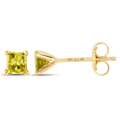 0.46 Carat Genuine Yellow Diamond 14K Yellow Gold Earrings (SI1-SI2)