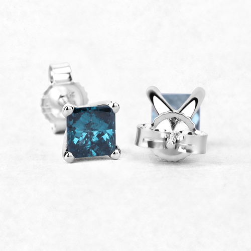 0.58 Carat Genuine Blue Diamond 14K White Gold Earrings (SI1-SI2)