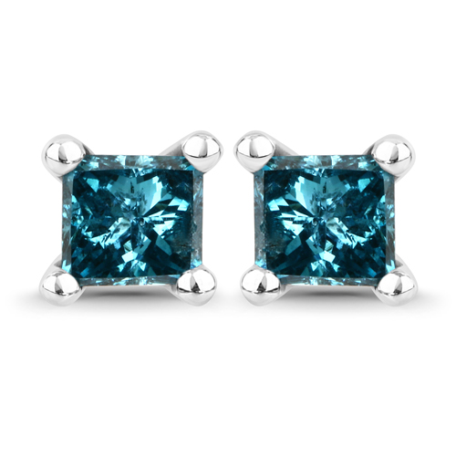 Earrings-0.58 Carat Genuine Blue Diamond 14K White Gold Earrings (I1-I2)