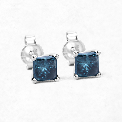 0.91 Carat Genuine Blue Diamond 14K White Gold Earrings (I1-I2)