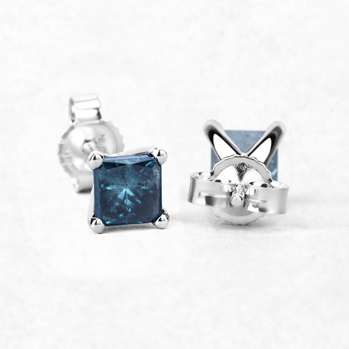 0.91 Carat Genuine Blue Diamond 14K White Gold Earrings (I1-I2)