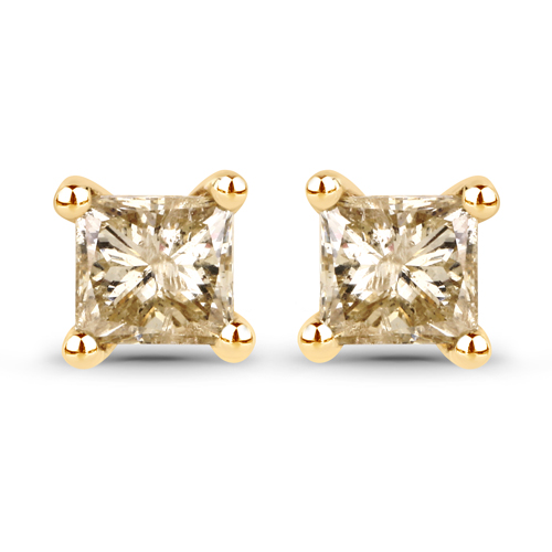 Earrings-0.54 Carat Genuine Champagne Diamond 14K Yellow Gold Earrings (I1-I2)