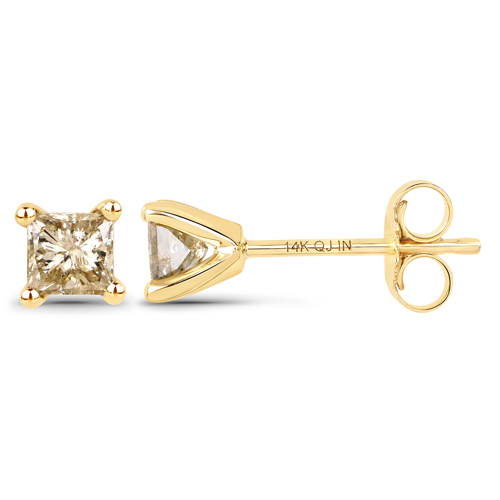 0.54 Carat Genuine Champagne Diamond 14K Yellow Gold Earrings (I1-I2)