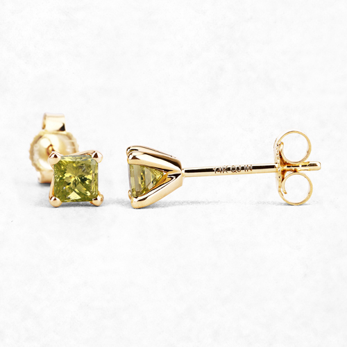 0.60 Carat Genuine Yellow Diamond 14K Yellow Gold Earrings ( SI1-SI2 )