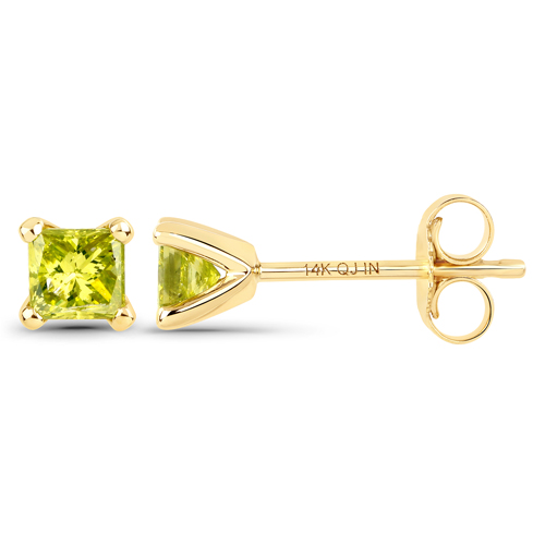 0.60 Carat Genuine Yellow Diamond 14K Yellow Gold Earrings ( SI1-SI2 )