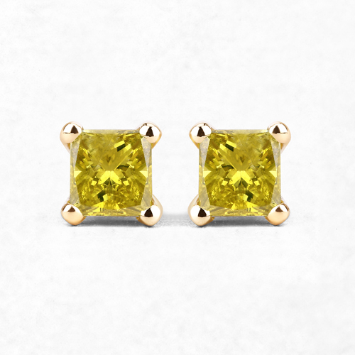 0.80 Carat Genuine Yellow Diamond 14K Yellow Gold Earrings ( I1-I2 )