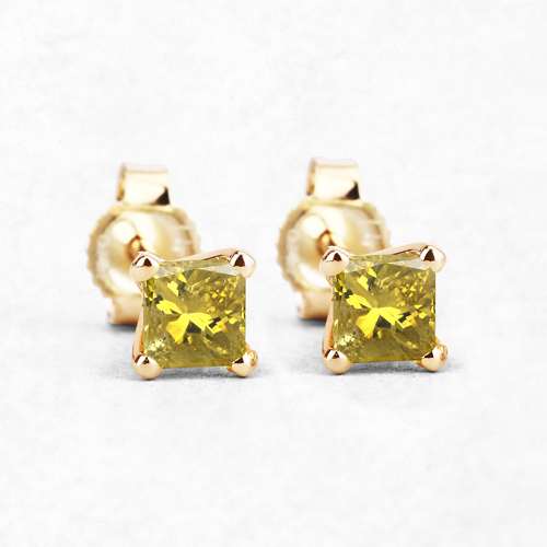 0.80 Carat Genuine Yellow Diamond 14K Yellow Gold Earrings ( I1-I2 )