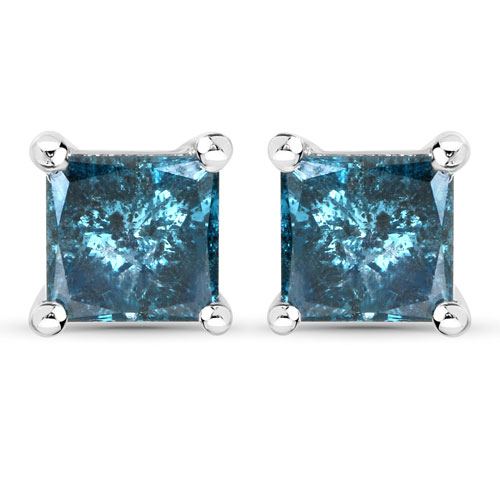 Earrings-0.71 Carat Genuine Blue Diamond 14K White Gold Earrings
