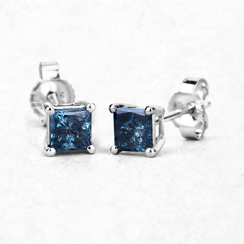 0.71 Carat Genuine Blue Diamond 14K White Gold Earrings (I1-I2)