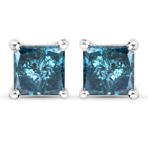 Earrings-0.71 Carat Genuine Blue Diamond 14K White Gold Earrings (I1-I2)