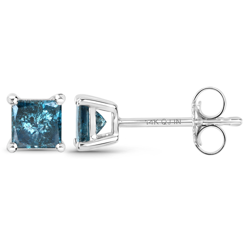 0.71 Carat Genuine Blue Diamond 14K White Gold Earrings (I1-I2)