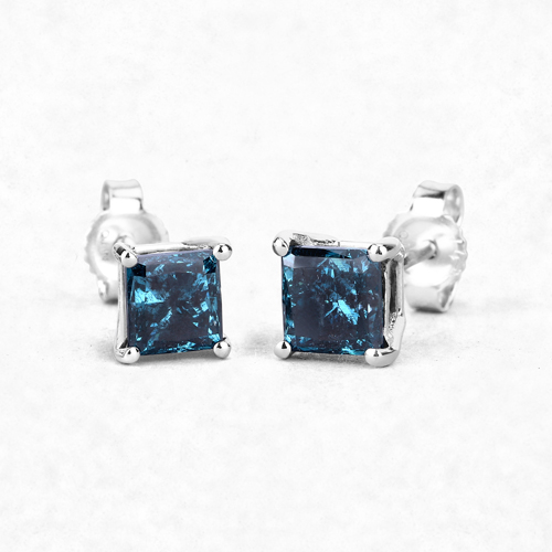 1.31 Carat Genuine Blue Diamond 14K White Gold Earrings ( SI1-SI2 )