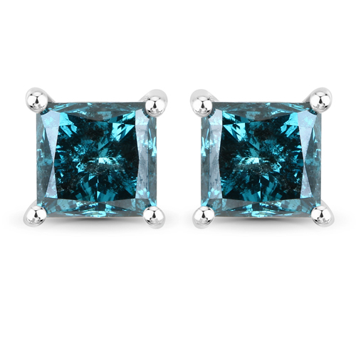 Earrings-1.31 Carat Genuine Blue Diamond 14K White Gold Earrings (I1-I2)