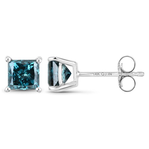 1.31 Carat Genuine Blue Diamond 14K White Gold Earrings ( SI1-SI2 )