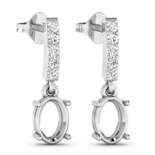 0.14 Carat Genuine White Diamond 14K White Gold Semi Mount Earrings - holds 7x5mm Oval Gemstones