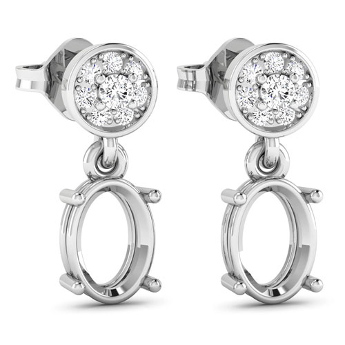 0.11 Carat Genuine White Diamond 14K White Gold Semi Mount Earrings - holds 7x5mm Oval Gemstones