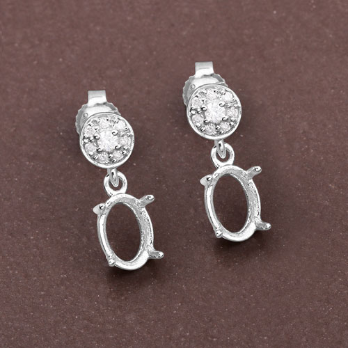 0.11 Carat Genuine White Diamond 14K White Gold Semi Mount Earrings - holds 7x5mm Oval Gemstones