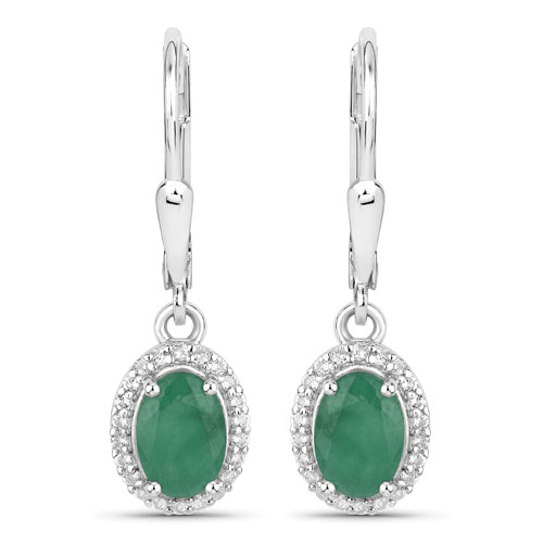 Emerald-1.72 Carat Genuine Emerald and White Topaz .925 Sterling Silver Earrings