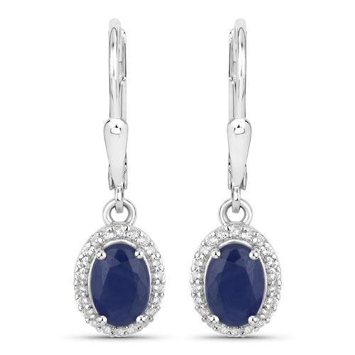 Earrings-2.22 Carat Genuine Blue Sapphire and White Topaz .925 Sterling Silver Earrings